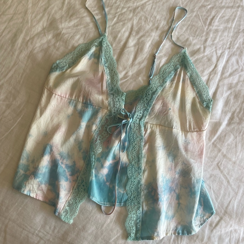 Frankies Bikinis Rainbow Tie Dye Lace Tank